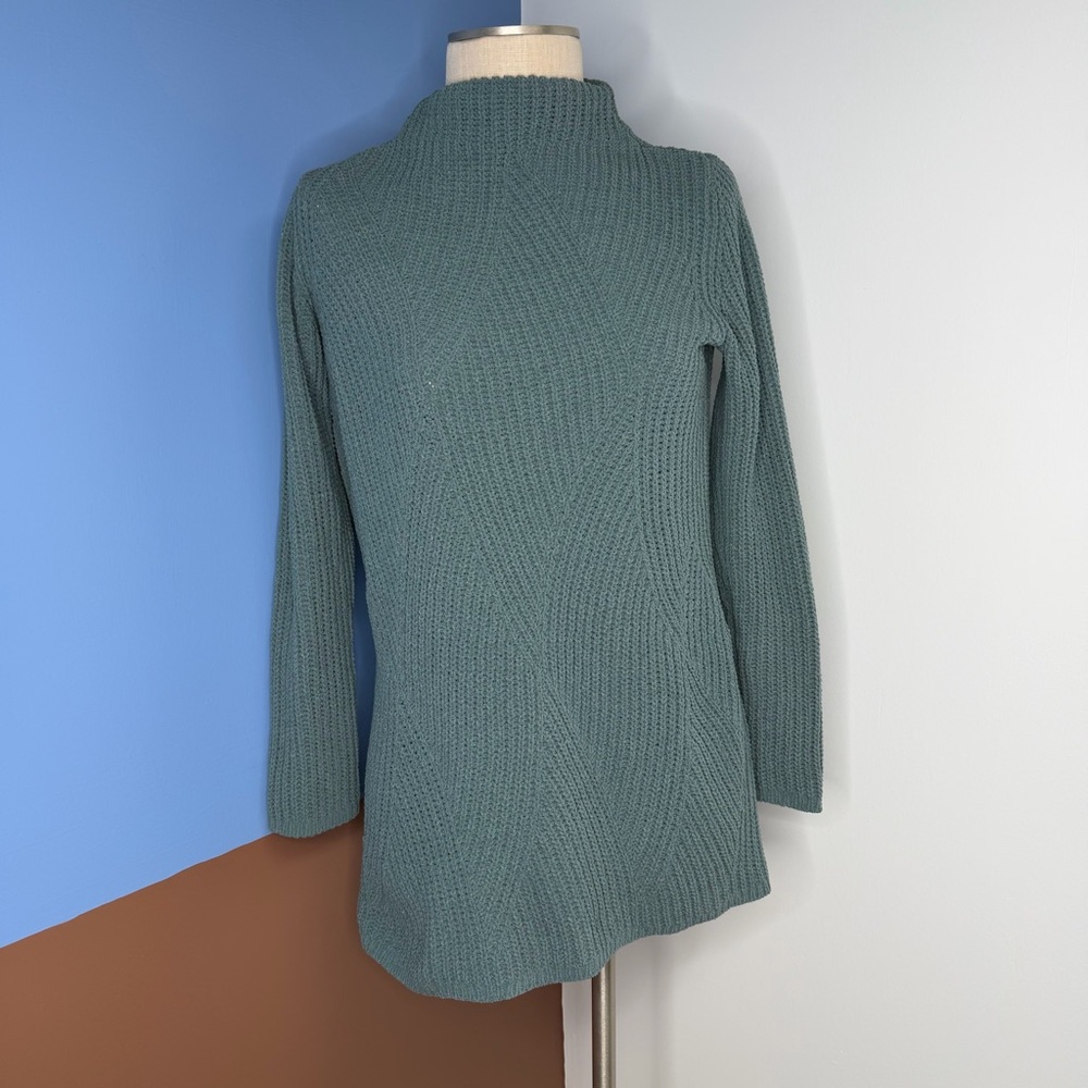 J Jill‎ Chenille Green Teal Mockneck Knit Tunic Sweater XS